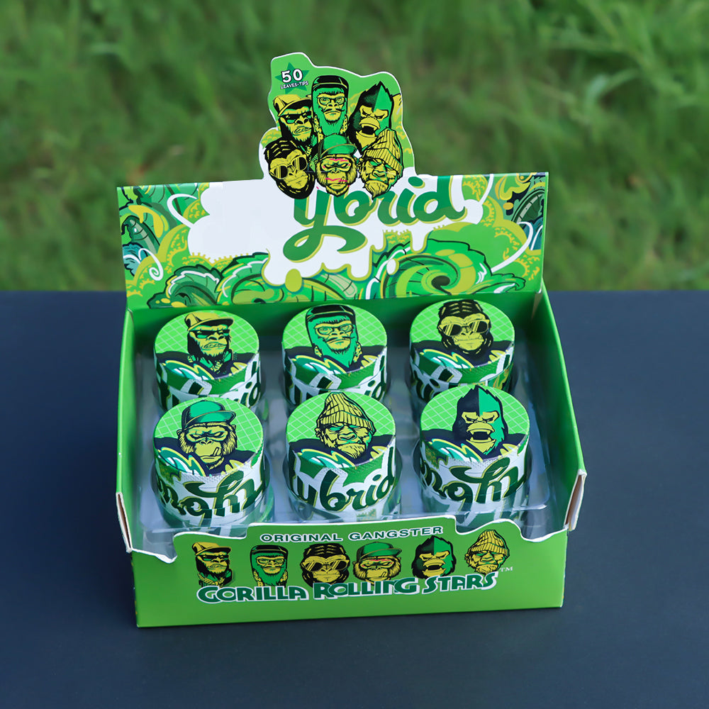 Gorilla Rolling Stars Green Zinc Alloy Tobacco Grinder, 4 Lay Ø 40 Metal Herb Grinder, Portable & Easy Clean Smoker Grinder, 6 PCS / Box