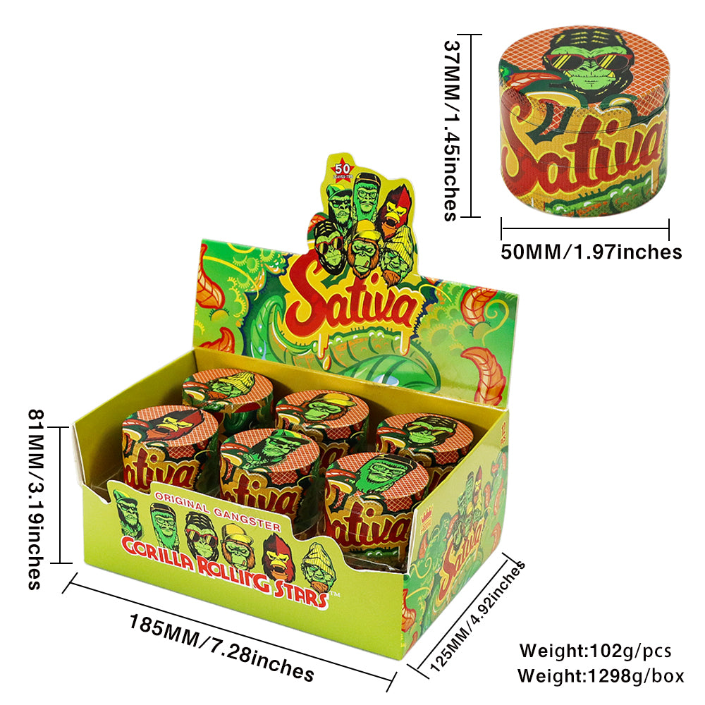 Gorilla Rolling Stars Yellow Zinc Alloy Tobacco Grinder, 4 Lay Ø 50 Metal Herb Grinder, Portable & Easy Clean Smoker Grinder, 6 PCS / Box