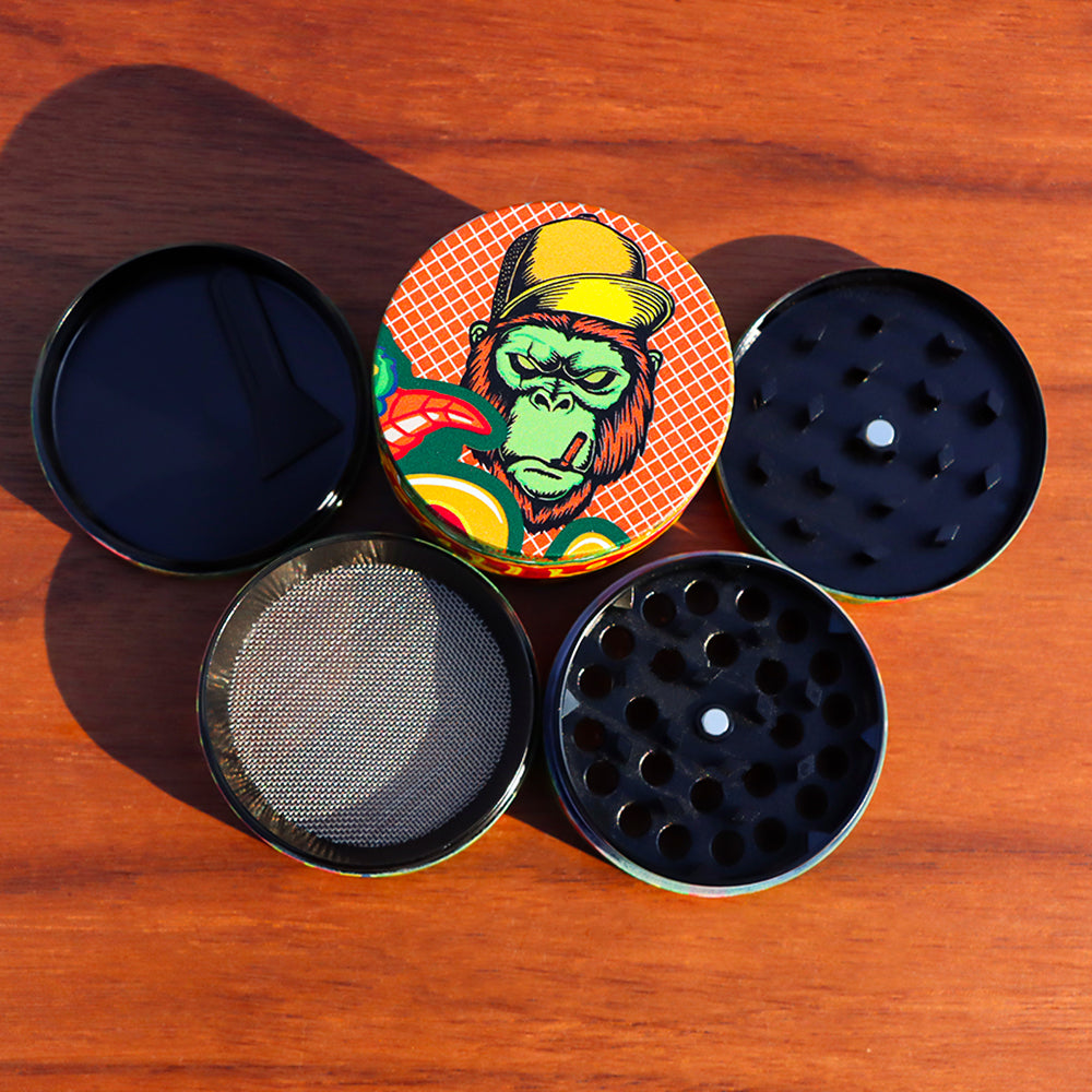 Gorilla Rolling Stars Yellow Zinc Alloy Tobacco Grinder, 4 Lay Ø 50 Metal Herb Grinder, Portable & Easy Clean Smoker Grinder, 6 PCS / Box