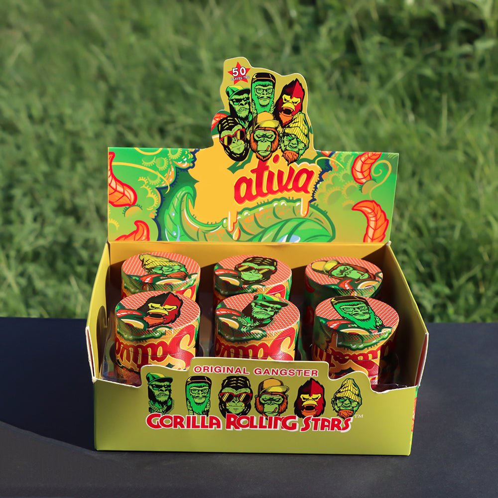 Gorilla Rolling Stars Yellow Zinc Alloy Tobacco Grinder, 4 Lay Ø 50 Metal Herb Grinder, Portable & Easy Clean Smoker Grinder, 6 PCS / Box