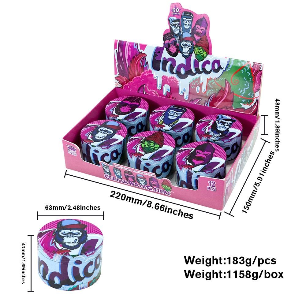 Gorilla Rolling Stars Purple Zinc Alloy Tobacco Grinder, 4 Lay Ø 63 Metal Herb Grinder, Portable & Easy Clean Smoker Grinder, 6 PCS / Box