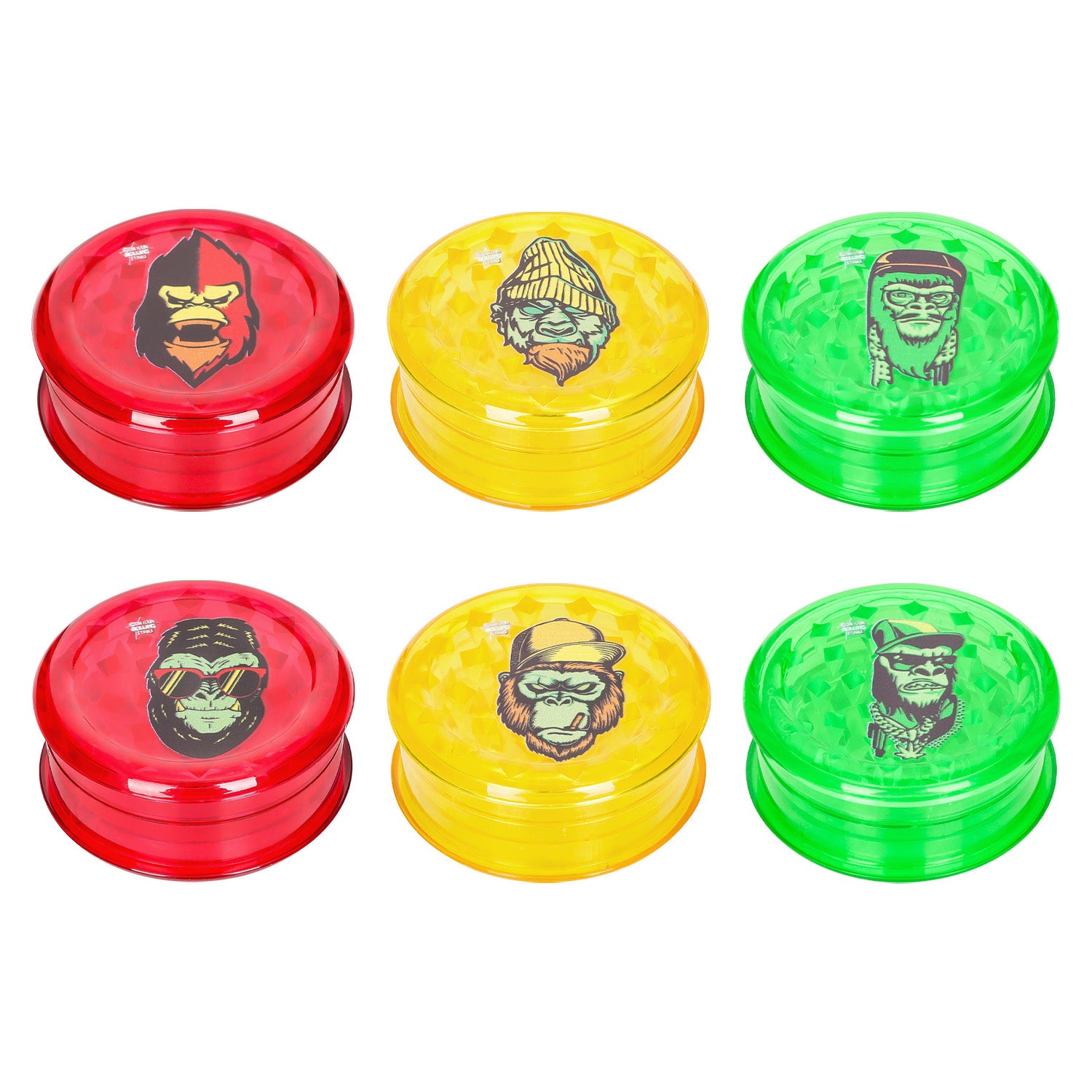 Gorilla Rolling Stars Biodegradable Plastic Tobacco Grinder, 3 Lay Ø 60 Plastic Herb Grinder, Portable & Easy Clean Smoker Grinder, 12 PCS / Box