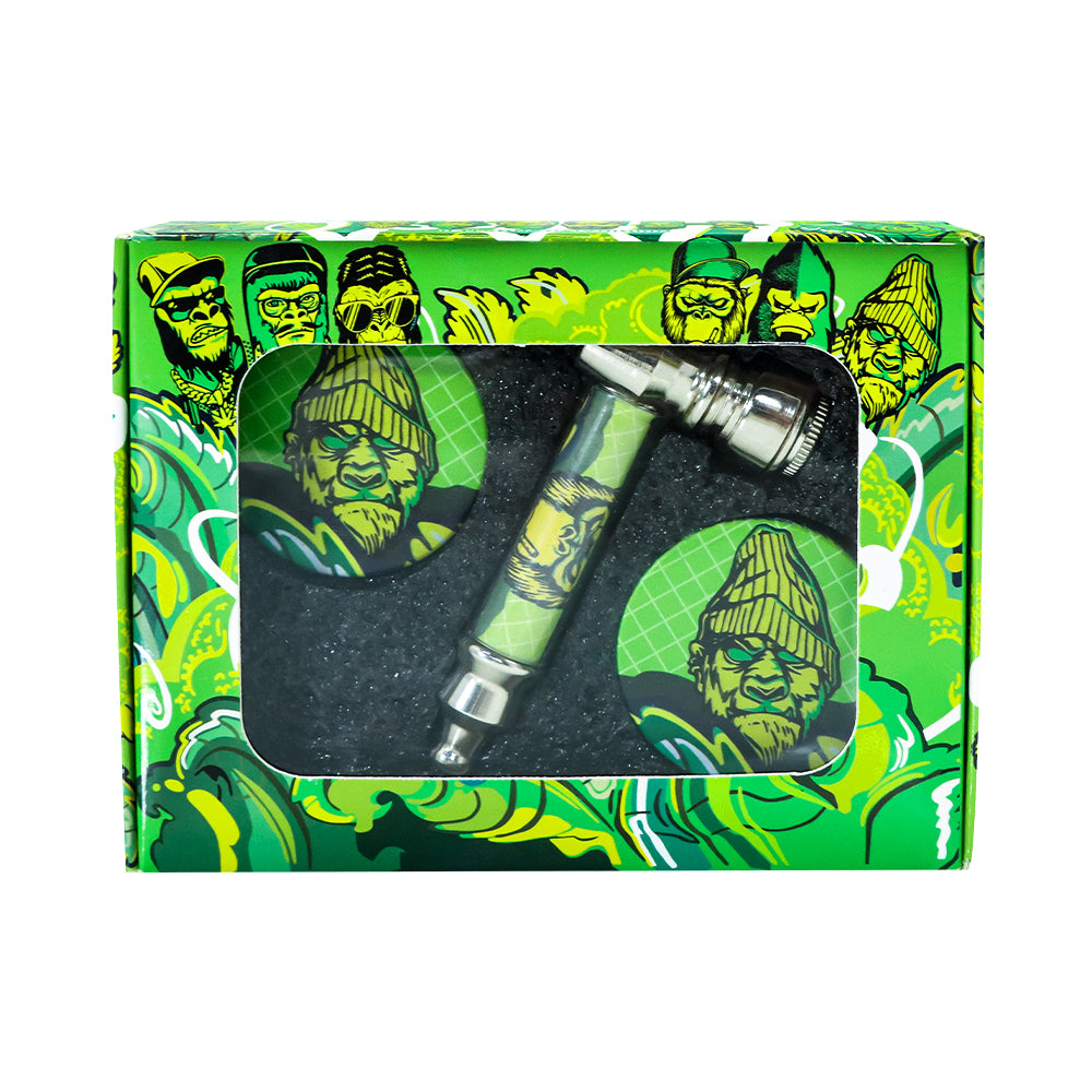 GORILLA ROLLING STARS Smoking Pipe Kit, 73 mm Size Glass Smoking Pipe With Metal Bowl, 4 Lay Ø 40 Metal Herb Grinder