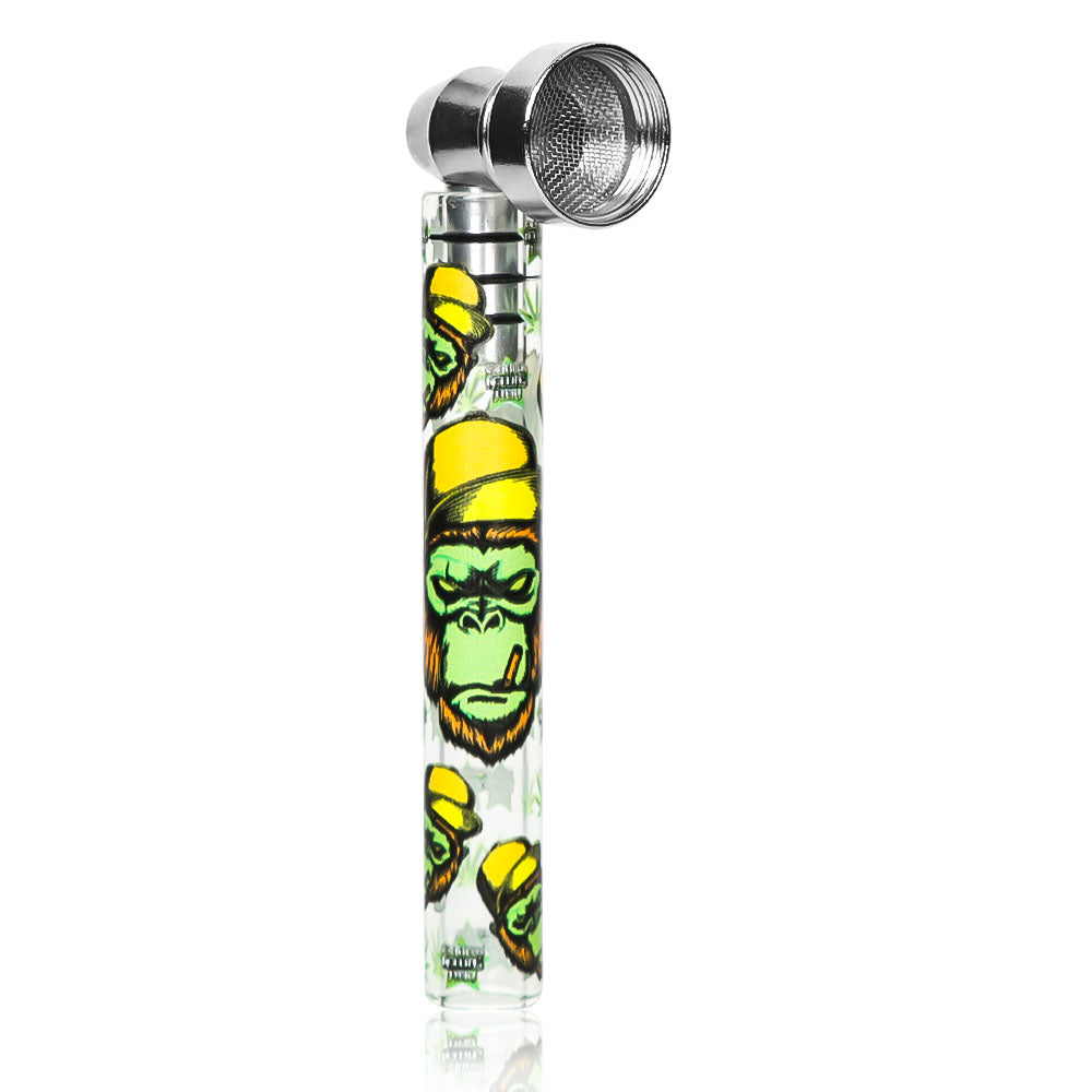 GORILLA ROLLING STARS 95 mm Glass Smoking Pipe, Green Tobacco Pipe With Metal Bowl, 24 PCS / Box