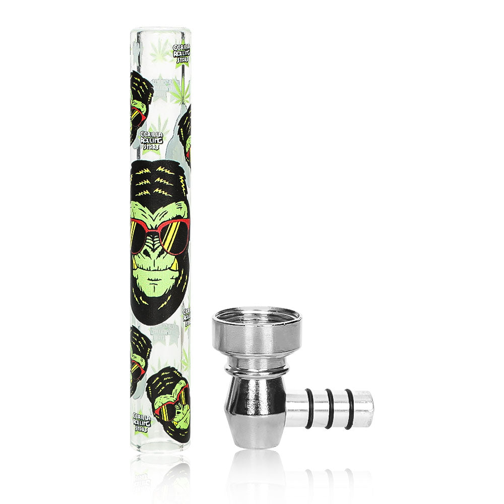 GORILLA ROLLING STARS 95 mm Glass Smoking Pipe, Green Tobacco Pipe With Metal Bowl, 24 PCS / Box