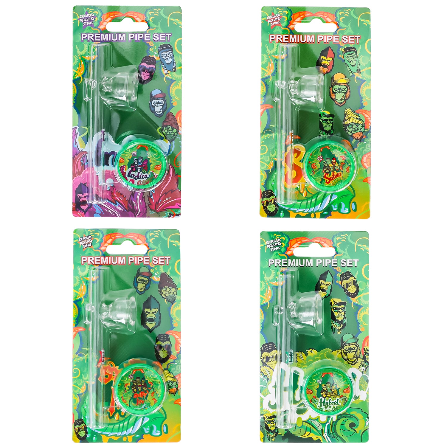 GORILLA ROLLING STARS Smoking Pipe Kit, 103 mm Size Glass Smoking Pipe With Bowl, 2 Lay Ø 30 Plastic Herb Grinder