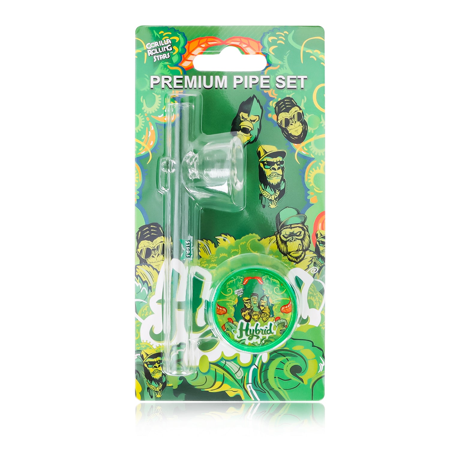 GORILLA ROLLING STARS Smoking Pipe Kit, 103 mm Size Glass Smoking Pipe With Bowl, 2 Lay Ø 30 Plastic Herb Grinder